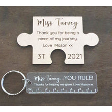 Load image into Gallery viewer, Teacher Gifts - Personalised Puzzle Magnet + Mini Keyring Set - My Family Rulers