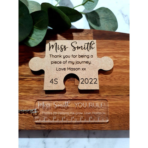 Teacher Gifts - Personalised Puzzle Magnet + Mini Keyring Set - My Family Rulers