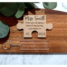 Load image into Gallery viewer, Teacher Gifts - Personalised Puzzle Magnet + Mini Keyring Set - My Family Rulers
