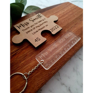 Teacher Gifts - Personalised Puzzle Magnet + Mini Keyring Set - My Family Rulers