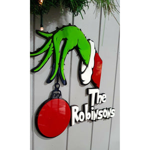 Hand Holding Bauble Sign - Family Name - My Family Rulers
